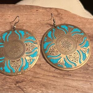 Artisan Gold and Turquoise Earrings